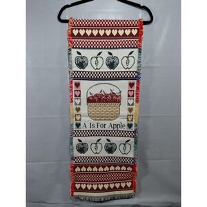 A Is For Apple Tapestry Table Runner 14" x 72" Fringe Long Cottagecore